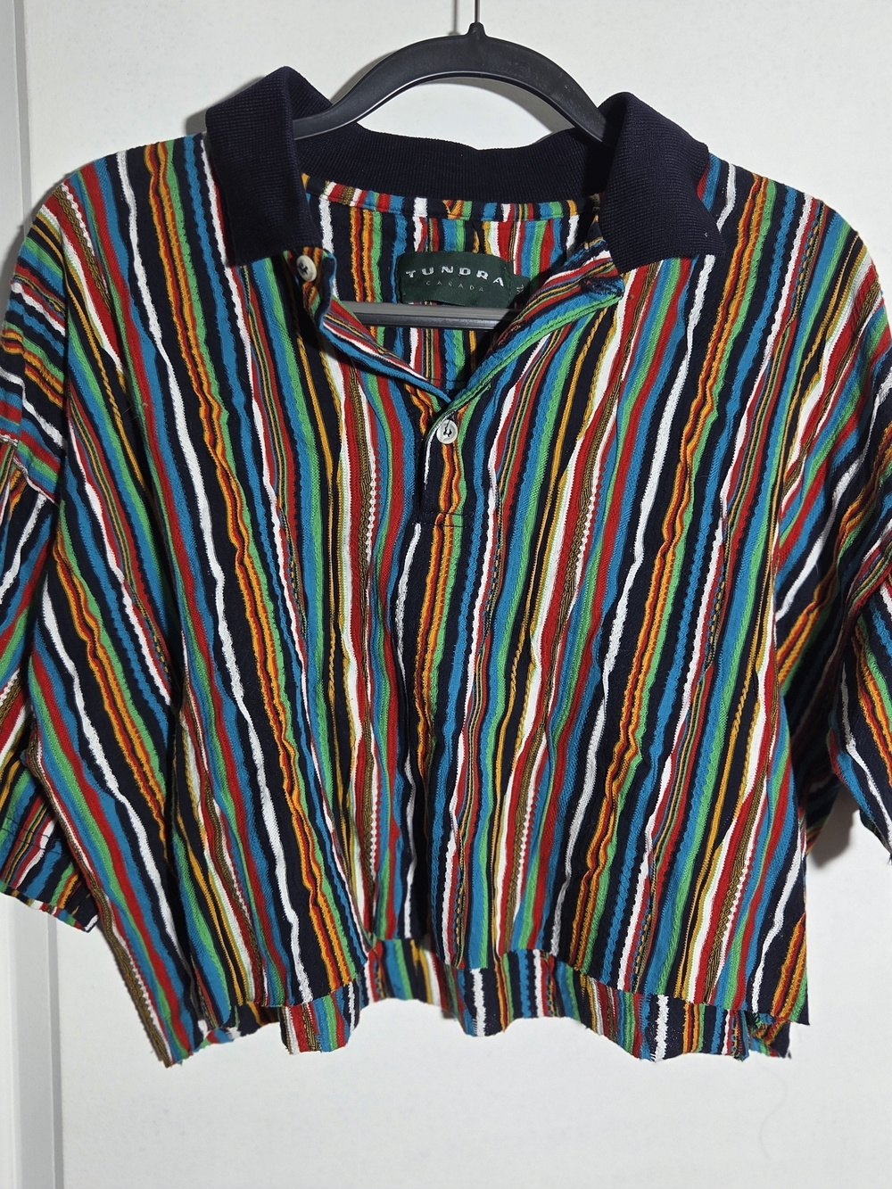 Tundra Mens Cropped Rougg Hem 3D Coogi Style Polo Vertical Stripes XL